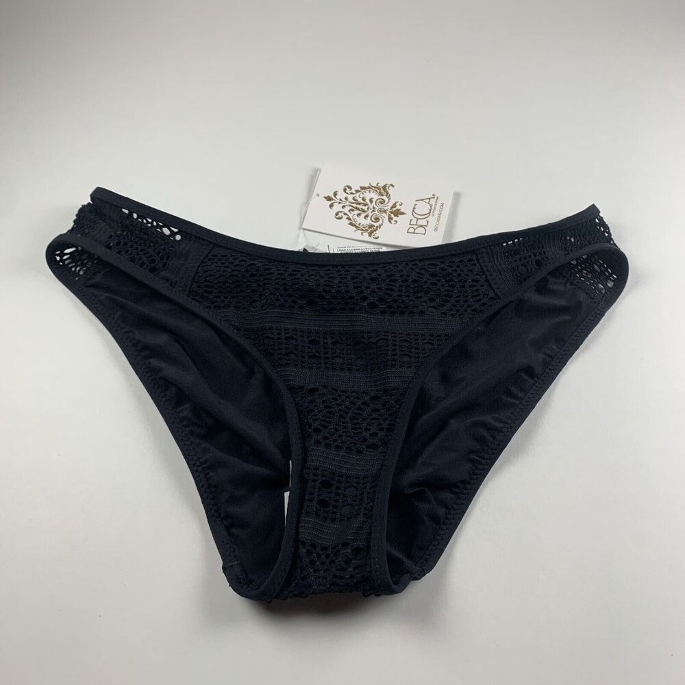 Becca By Rebecca Virtue Crochet Bikini Bottom Women's Small Black Adela Hipster